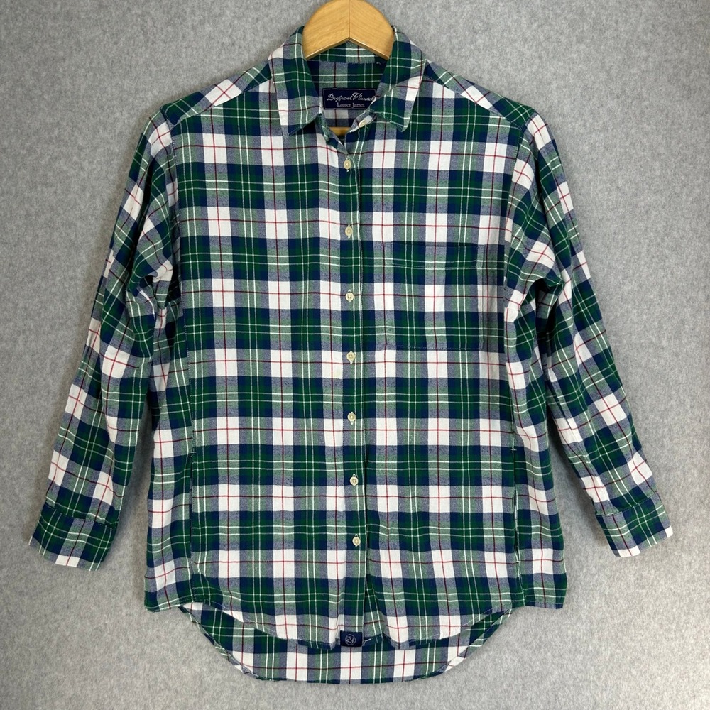 Lauren James Boyfriend‎ Flannel Shirt Green Blue Plaid Cotton Button Down Small